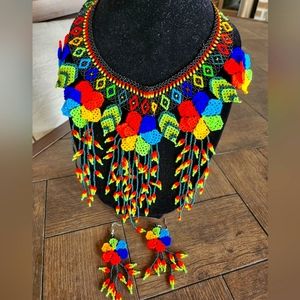 Beaded Flower Necklace with Earrings